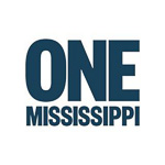 Logo of One Mississippi, featuring bold blue text with the words 'ONE MISSISSIPPI'.